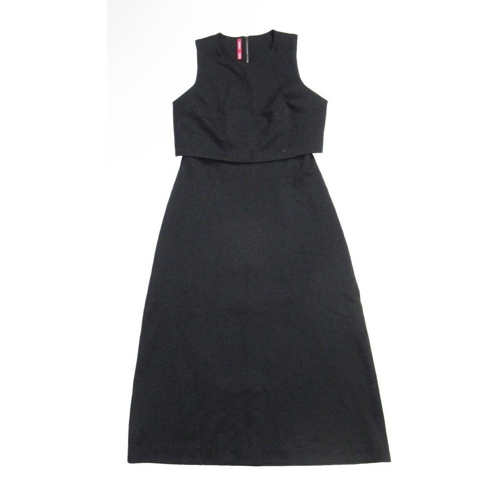 Spanx Ponte Overlay Fitted Midi in Classic Black Sleeveless Dress Size Medium